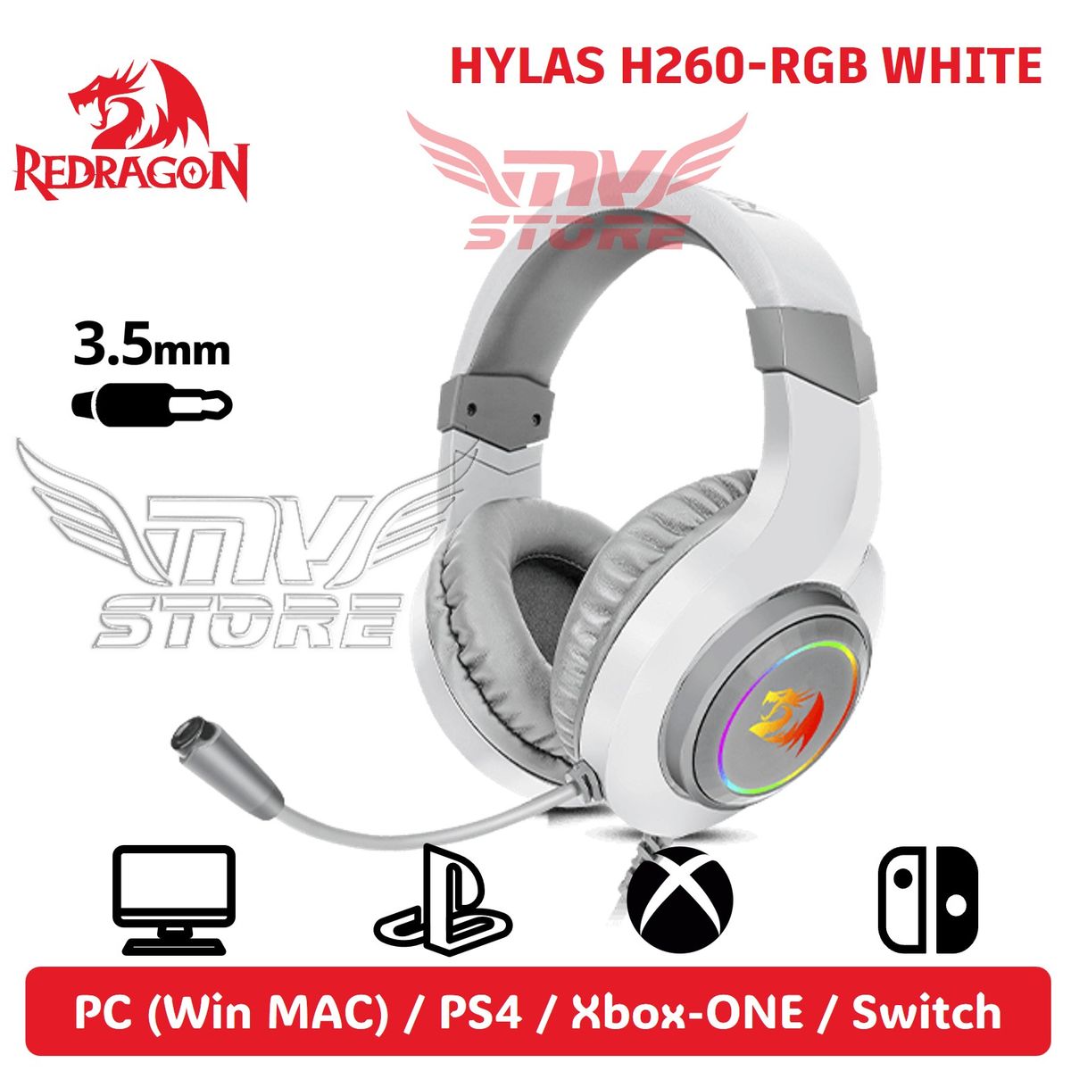REDRAGON - Audífonos Redragon Hylas H260 RGB Color Blanco