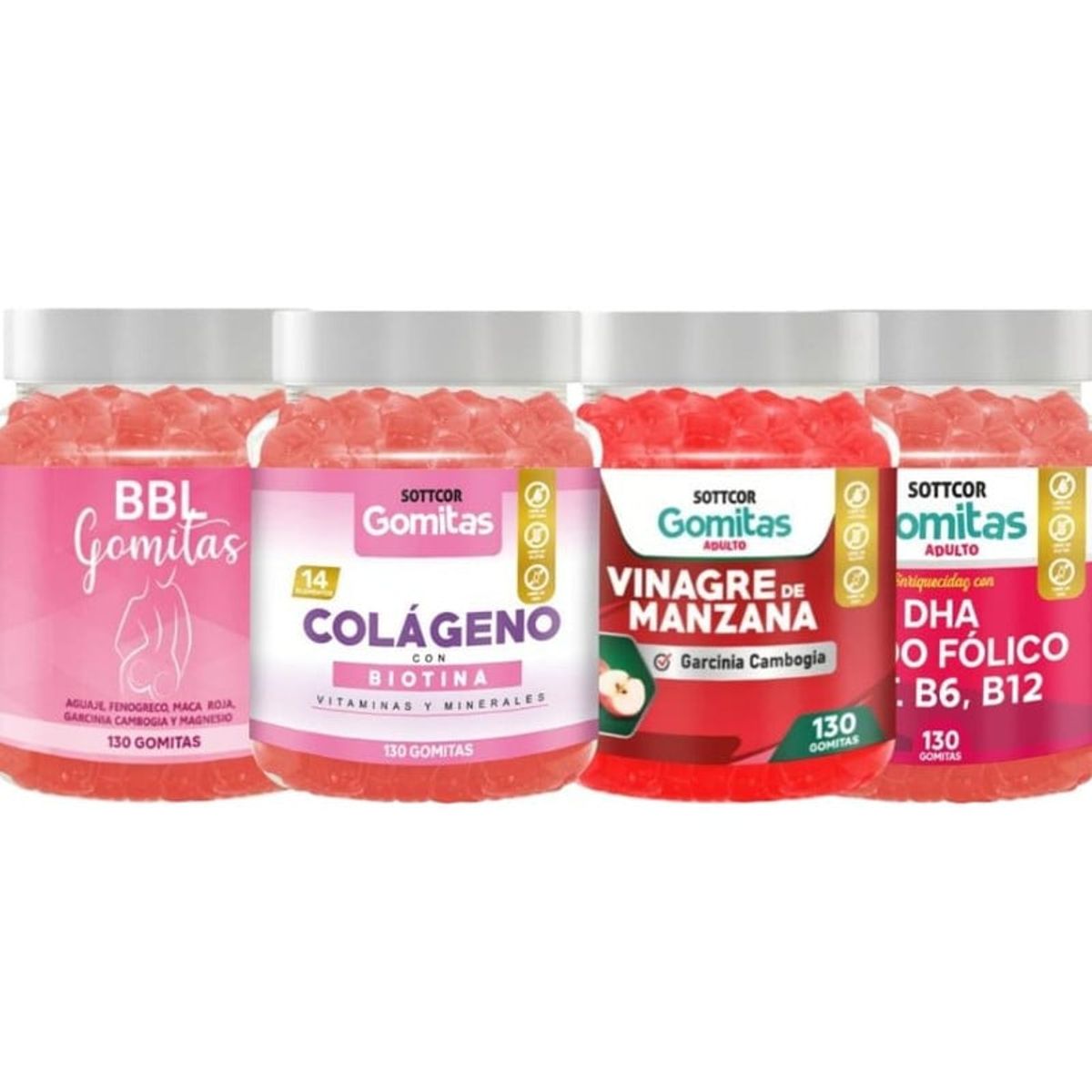 GENERICO - PACK MUJER AGUAJE COLAGENO VINAGRE DE MANZANA DHA GOMITAS SOTTCOR X 4