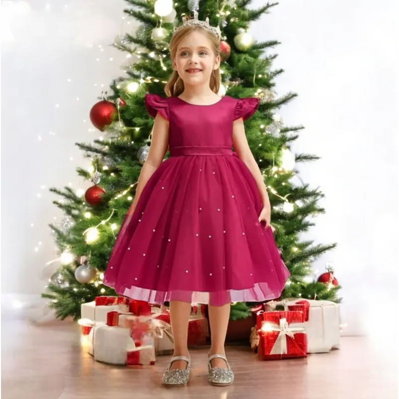 GENERICO - VESTIDO PARA NIÑA   - MODELO DE NAVIDAD CON PERLITAS