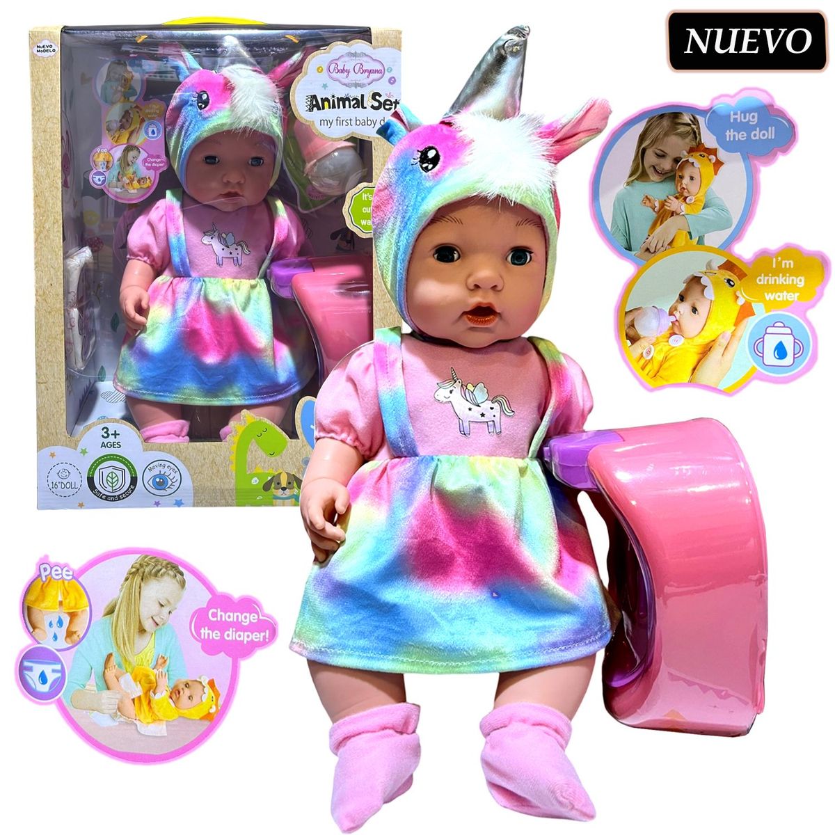 GENERICO - Juguete Muñeca Bebé Real Unicornio más Accesorios