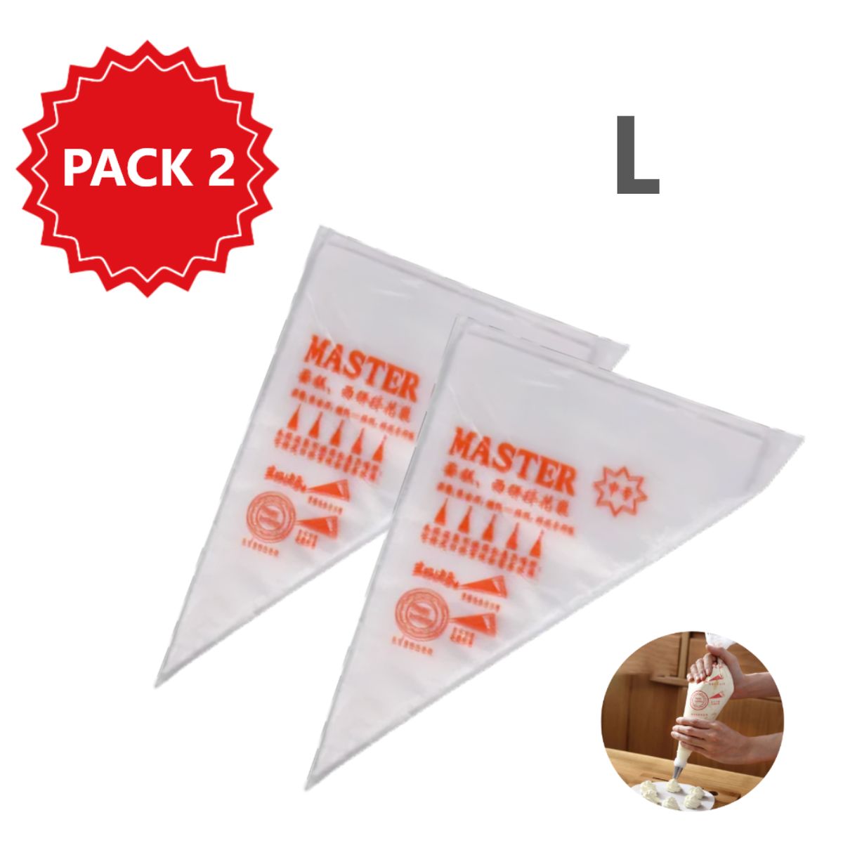 GENERICO - Kit 2 Bolsas de repostería medida L desechables de 100 unidades cada uno