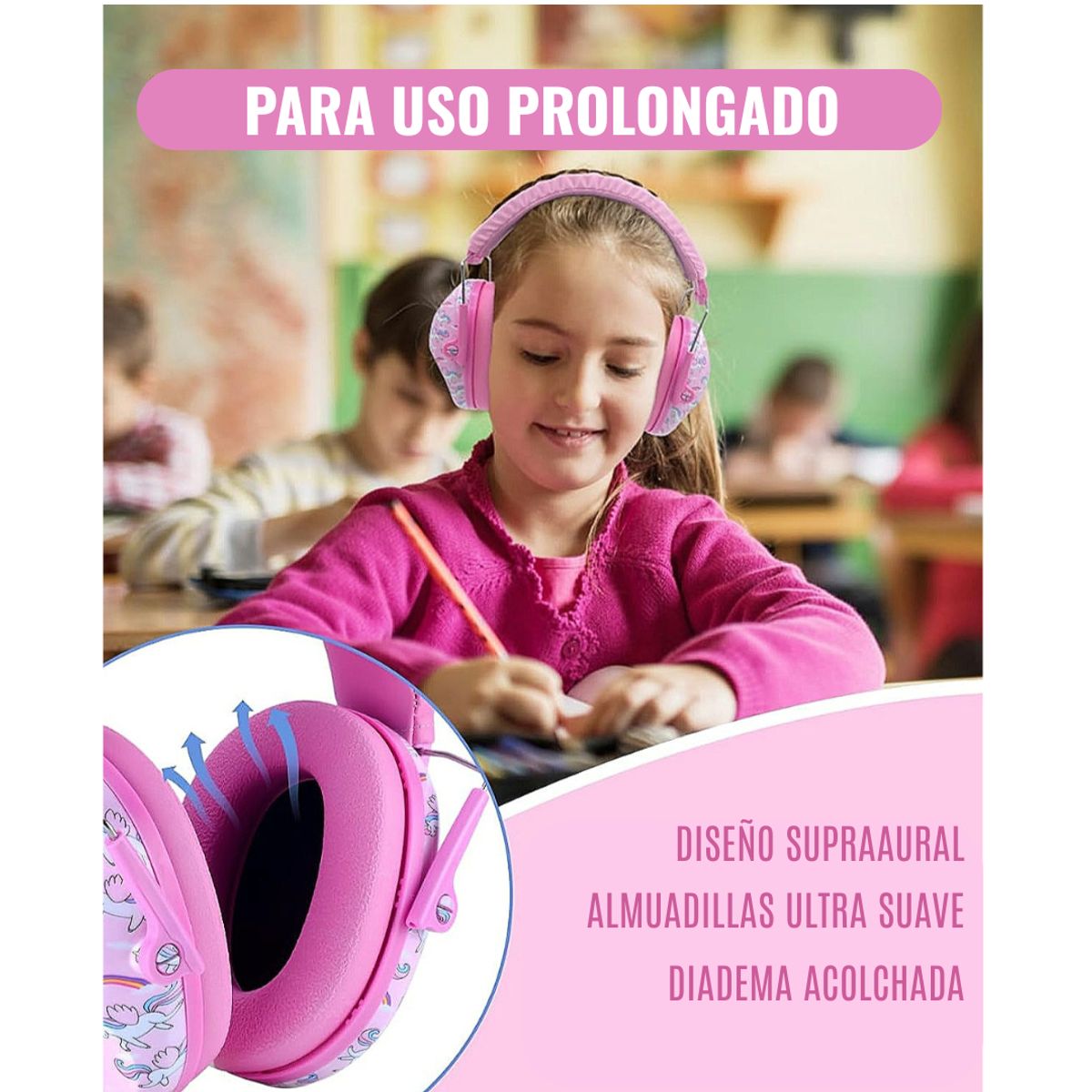 GENERICO - Audifonos Antiruido Orejeras Niños 3-12 años Reducción de 25dB ROSA UNI- Prohear