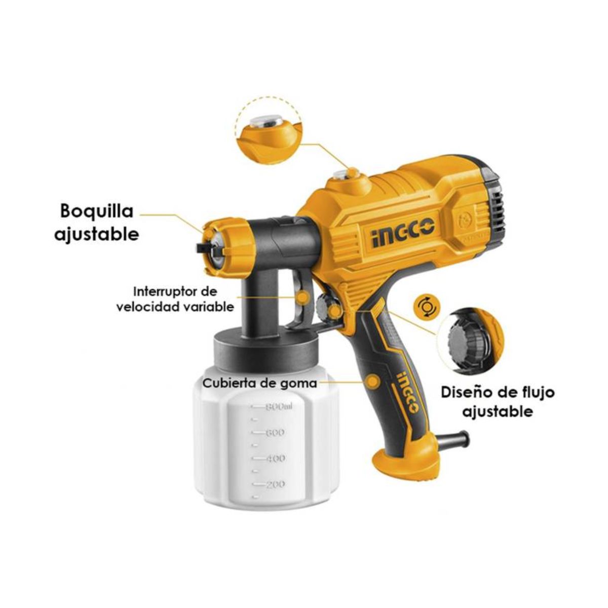 INGCO TOOLS - Pistola para pintar eléctrica 450 W Tanque plástico Ingco