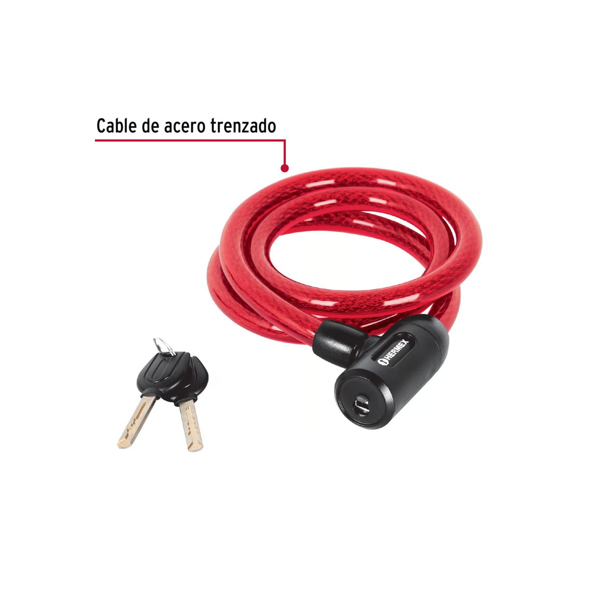 HERMEX - Candado de cable con llave 15mm x 1.20 m hermex