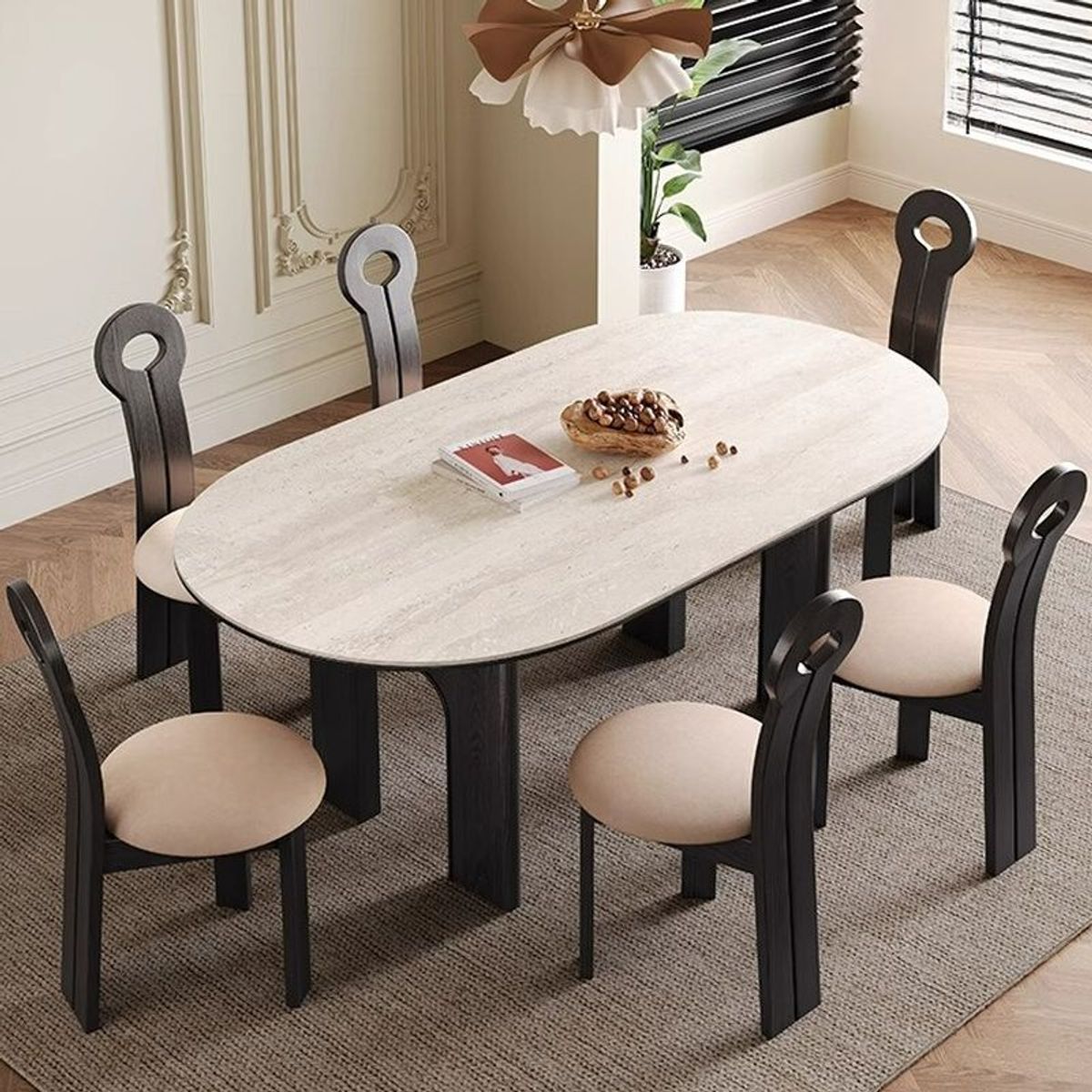 GENERICO - Juego de Comedor Latti 6 Sillas - Marrón y Beige