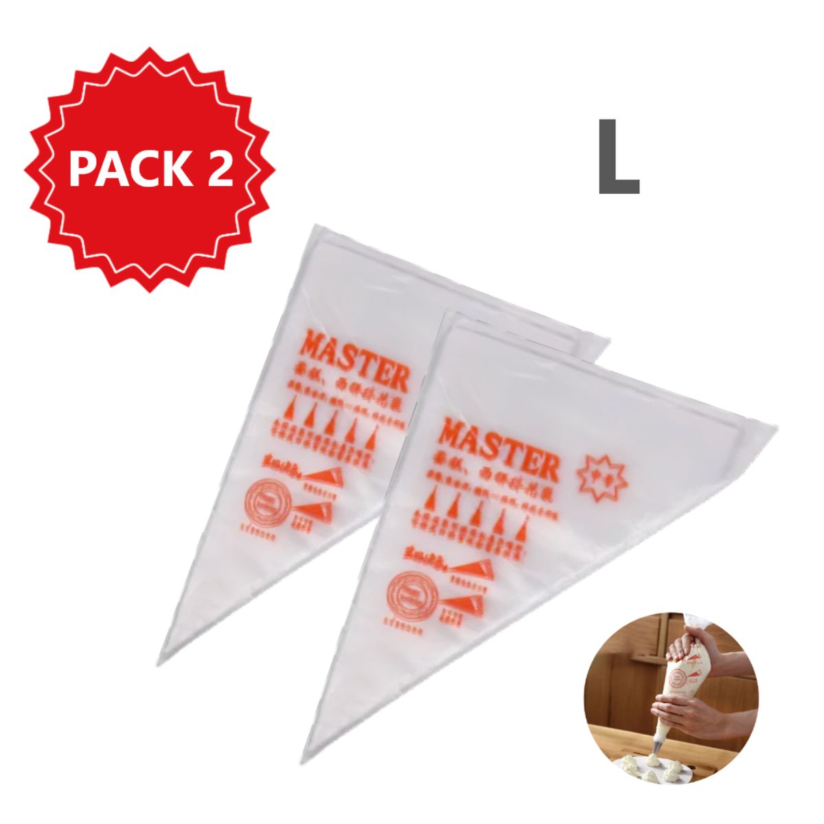 GENERICO - Kit 2 Bolsas de repostería L desechables de 100 unidades cada una