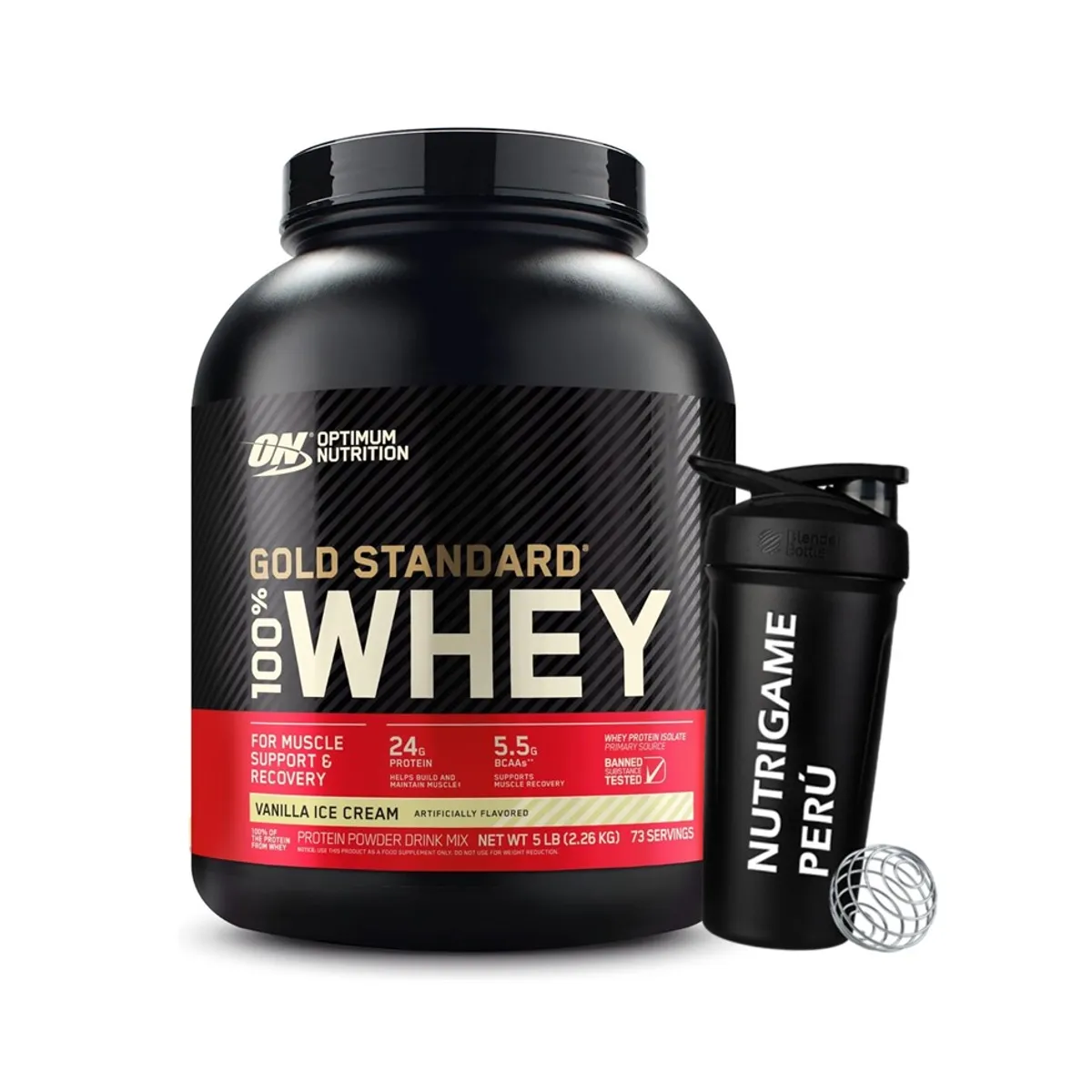 OPTIMUN NUTRITION - Proteína Gold Standard Whey 5 LB VAINILLA +Shaker - Tíenda Física