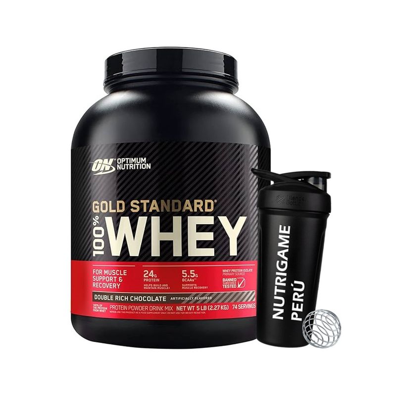 OPTIMUN NUTRITION - Proteína Gold Standard Whey 5 LB CHOCOLATE +Shaker - Tíenda Física
