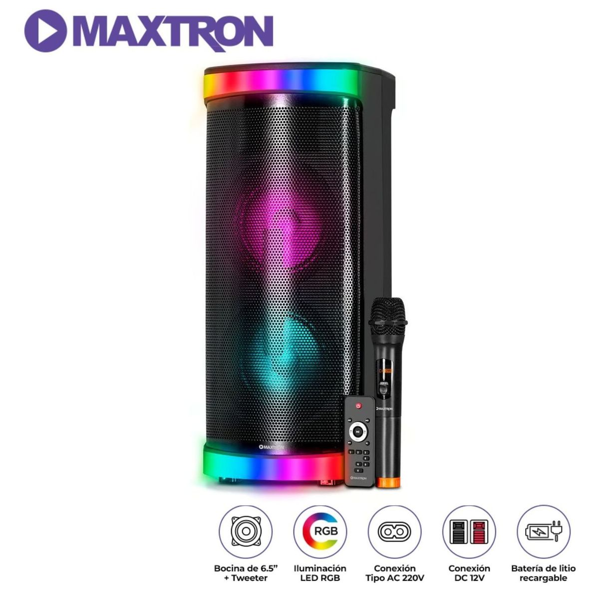 MAXTRON - Parlante Maxtron Odyssey MX603AC Luces LED BT USB Micrófono