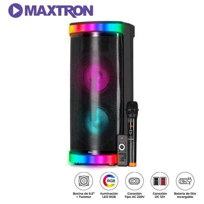 MAXTRON - Parlante Maxtron Odyssey MX603AC Luces LED BT USB Micrófono