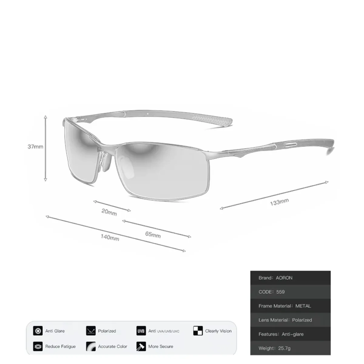 GENERICO - Lentes de sol para hombre polarizado estilo deportivo