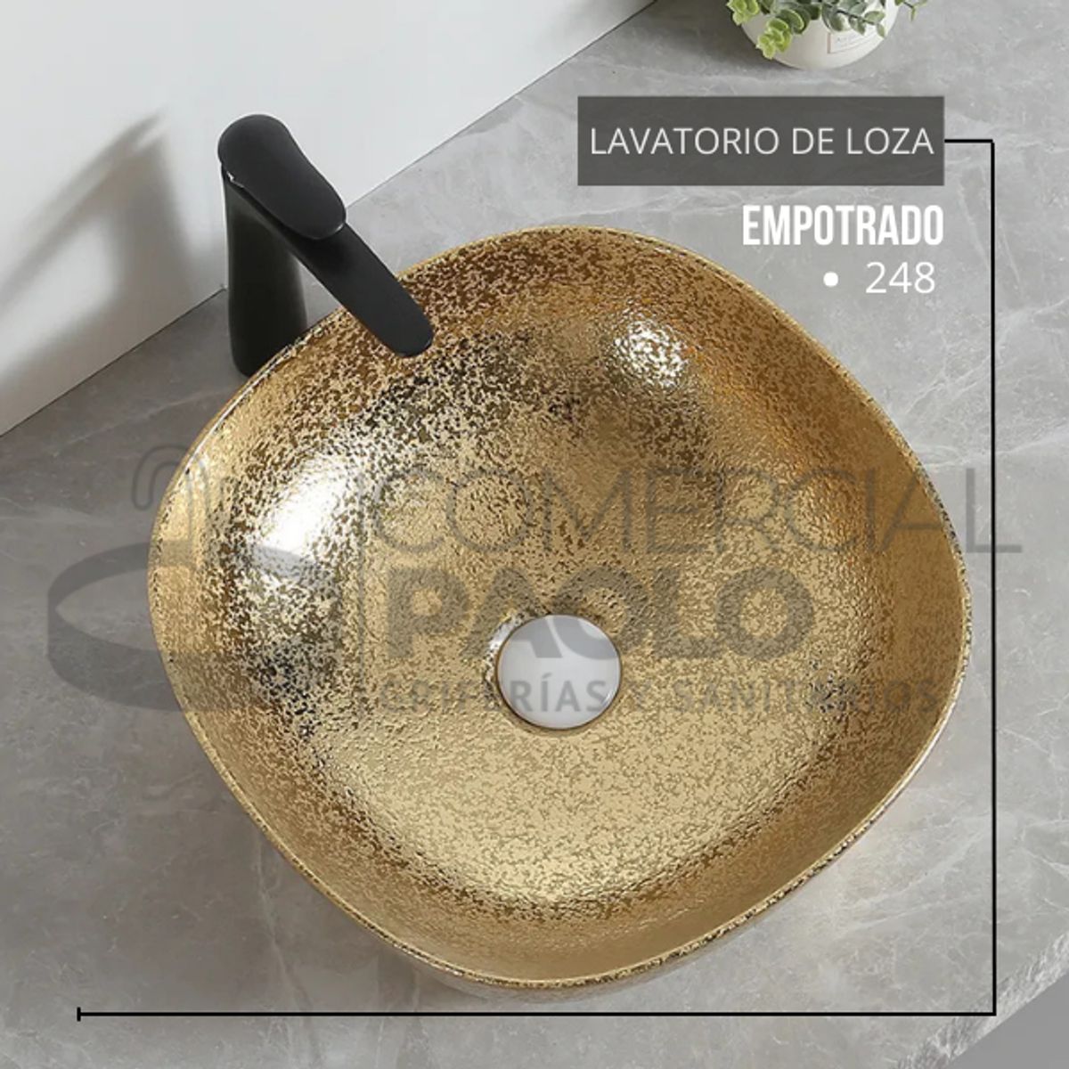 FRATELLI - LAVAMANOS DE LOZA CUADRADO DORADO TEXTURADO 248