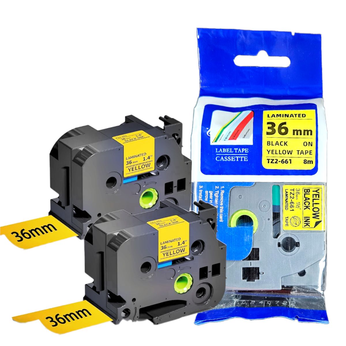 BROTHER - CINTA BROTHER COMPATIBLE TZ2-661 LETRA NEGRO SOBRE AMARILLO