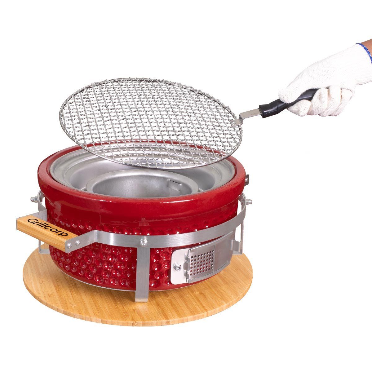 GRILLCORP - Parrilla Circular cerámica de mesa Hibachi Rojo