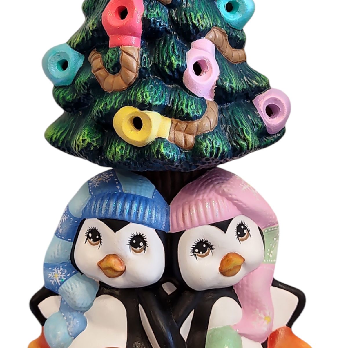 GENERICO - Adorno Navideño Navidad Arbolito y pingüinos Cerámica y led - Present