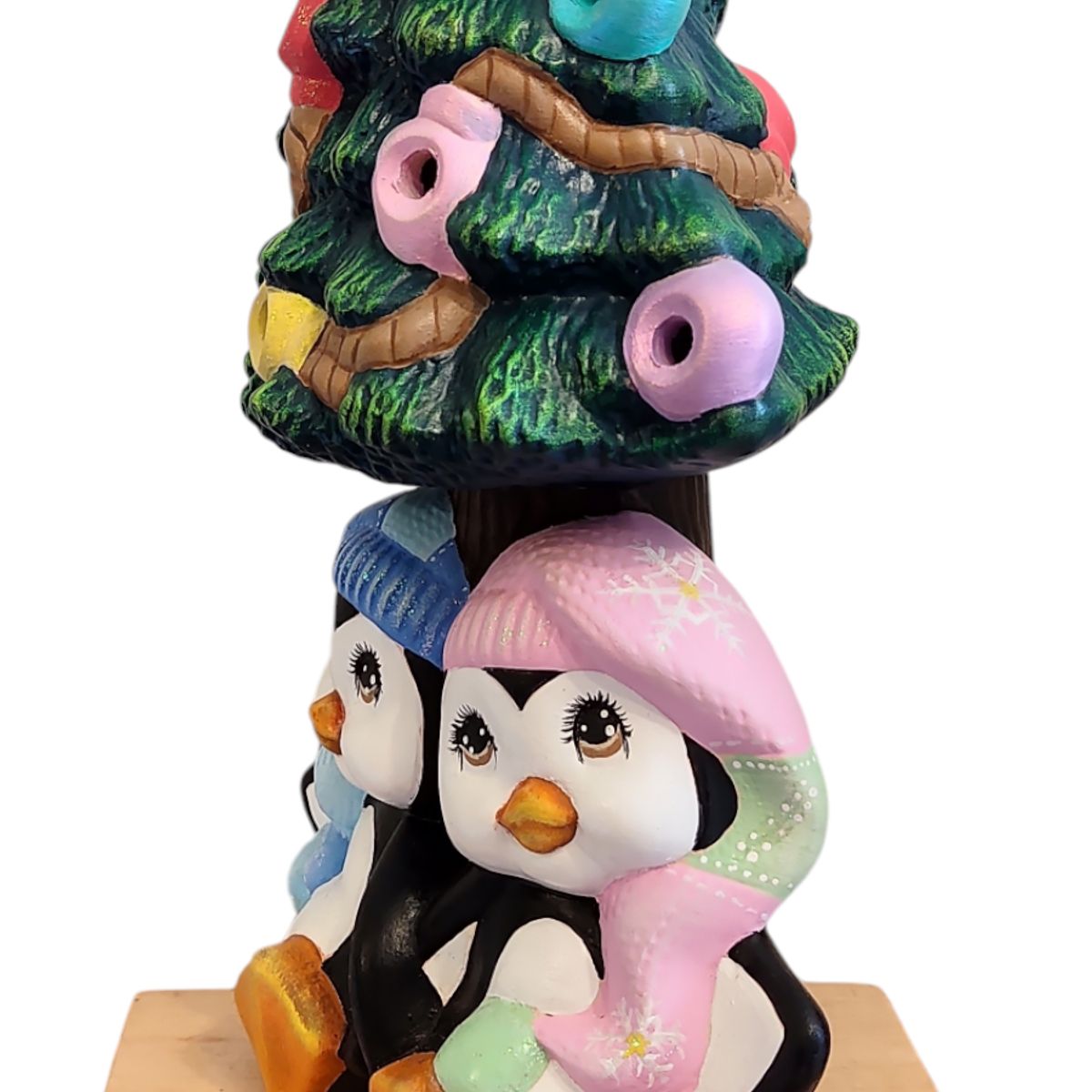 GENERICO - Adorno Navideño Navidad Arbolito y pingüinos Cerámica y led - Present