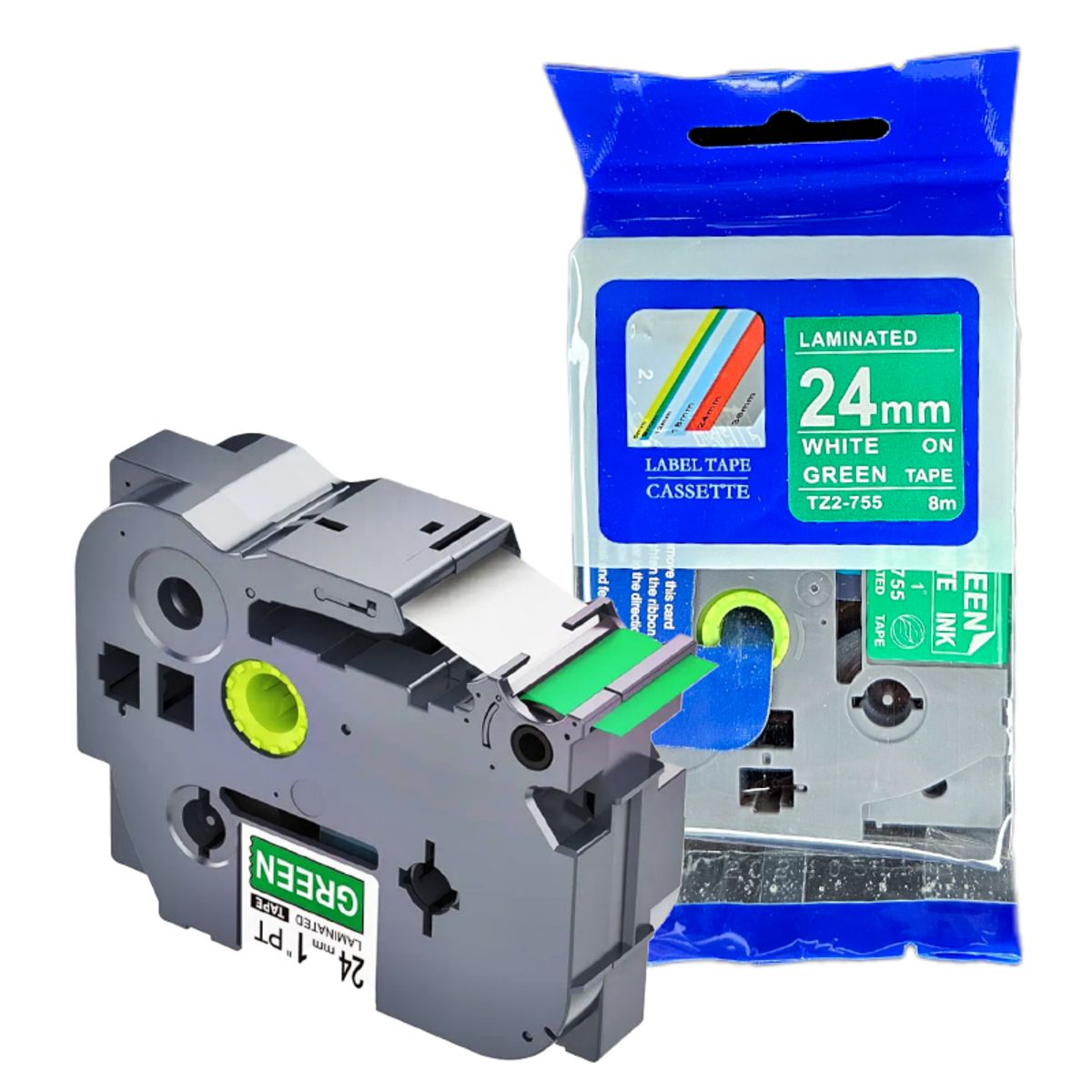 BROTHER - CINTA BROTER COMPATIBLE TZ2-755 LETRA BLANCO SOBRE VERDE