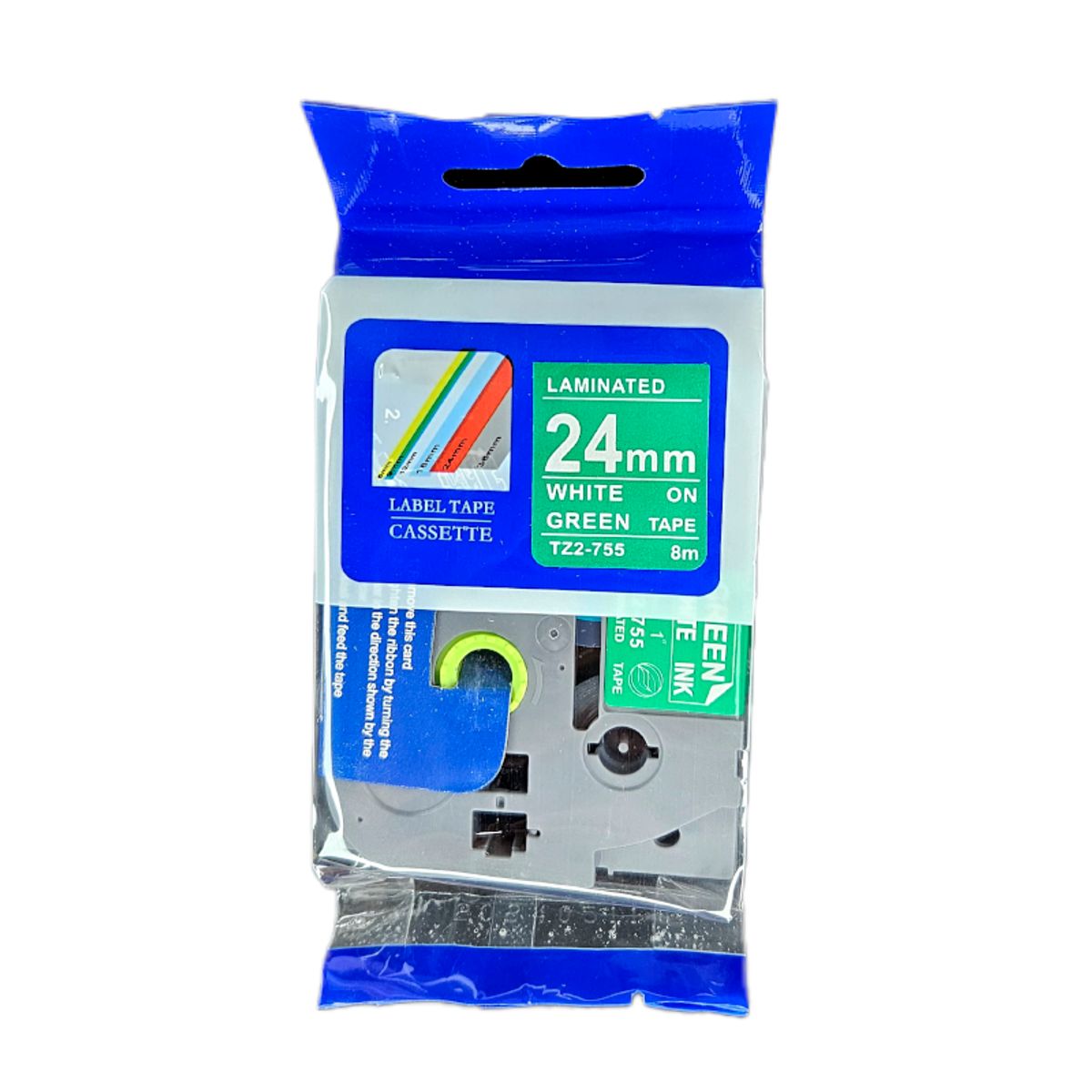 BROTHER - CINTA BROTER COMPATIBLE TZ2-755 LETRA BLANCO SOBRE VERDE