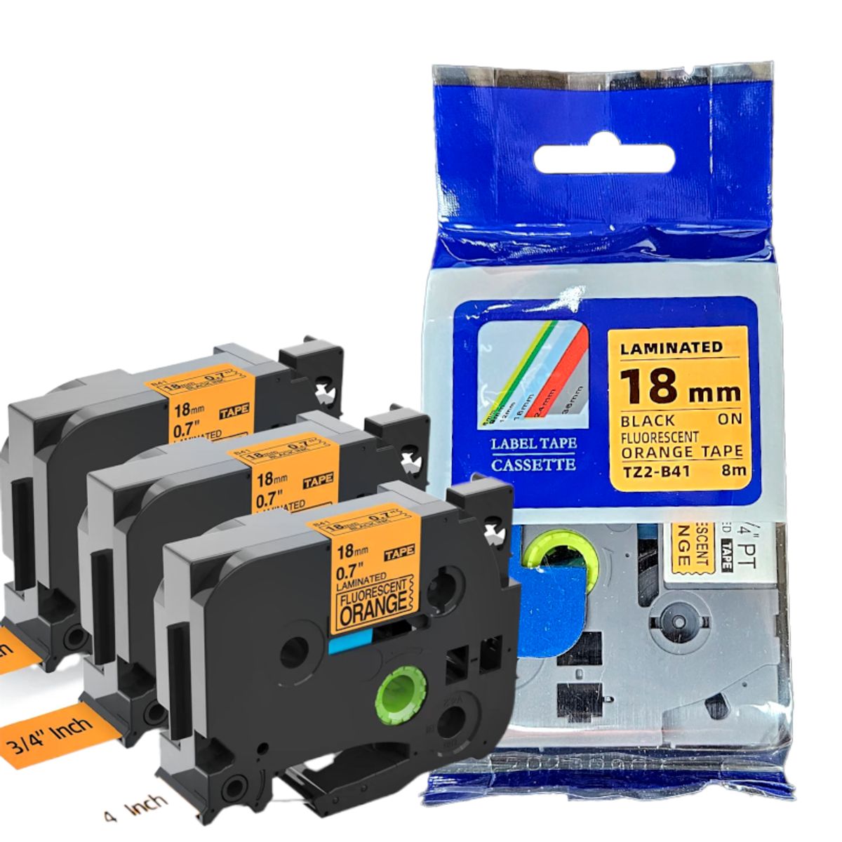 BROTHER - CINTA BROTHER COMPATIBLE TZ2-B41 LETRA NEGRO SOBRE NARANJA FLUORESENTE