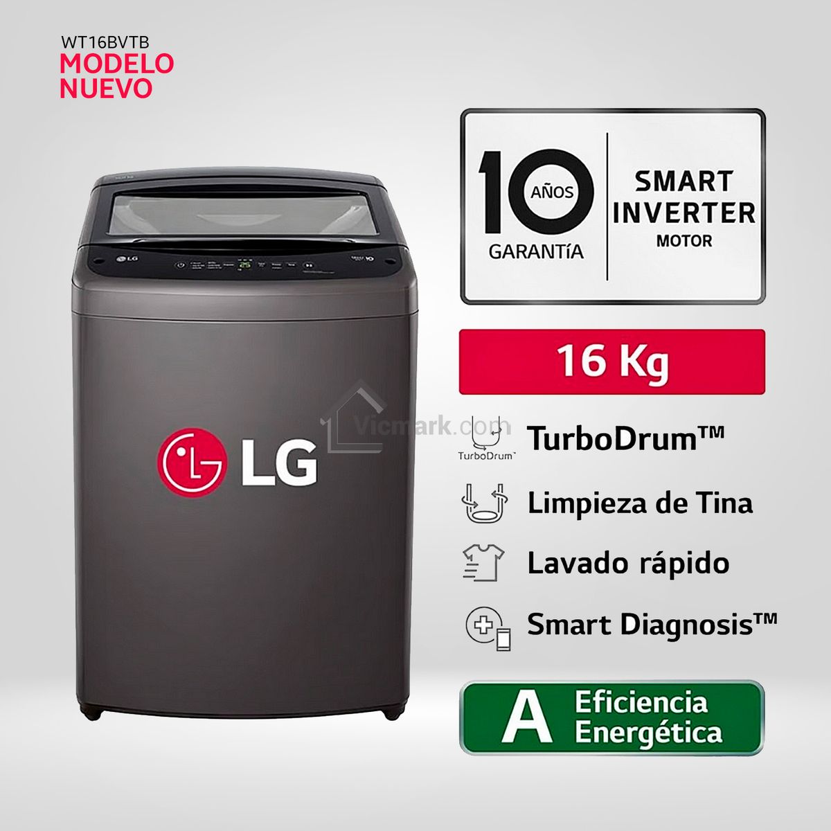 LG - Lavadora LG 16 kg Carga Superior Smart Inverter Turbo Drum WT16BVTB