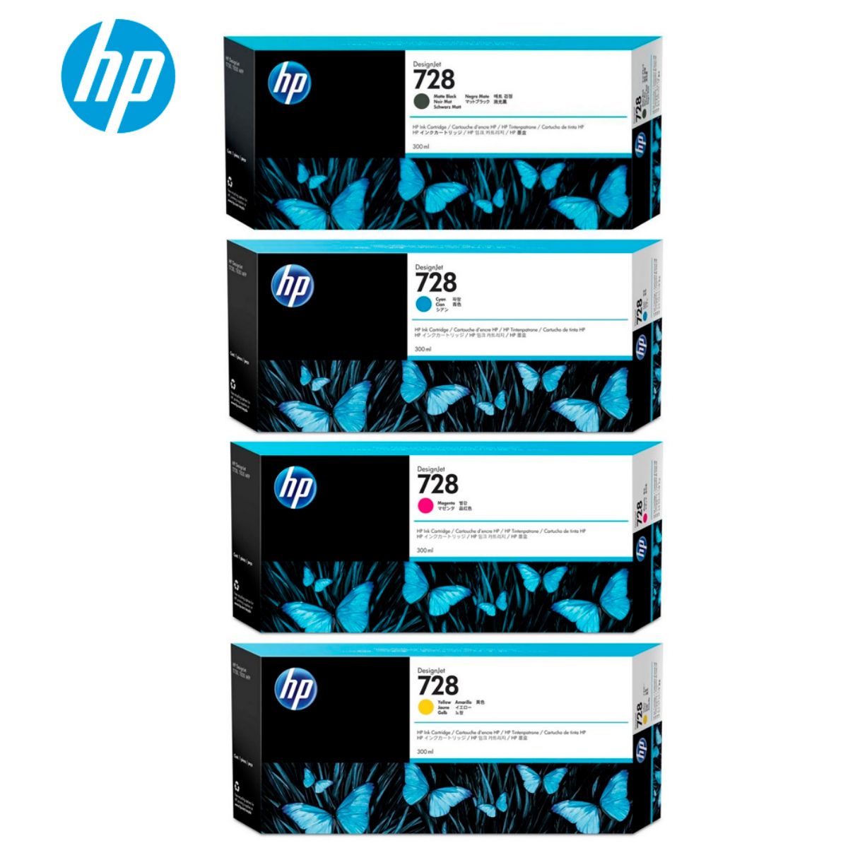 HP - KIT DE 4 TINTAS HP 728 DE 300ML. MATTE BLACK, YELLOW, MAGENTA, CYAN