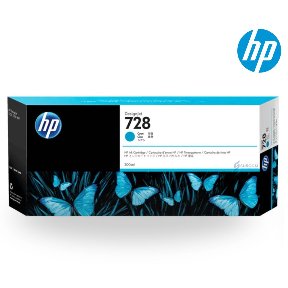 HP - Cartucho de Tinta HP 728 Cyan Original - 300 ml (F9J66A)