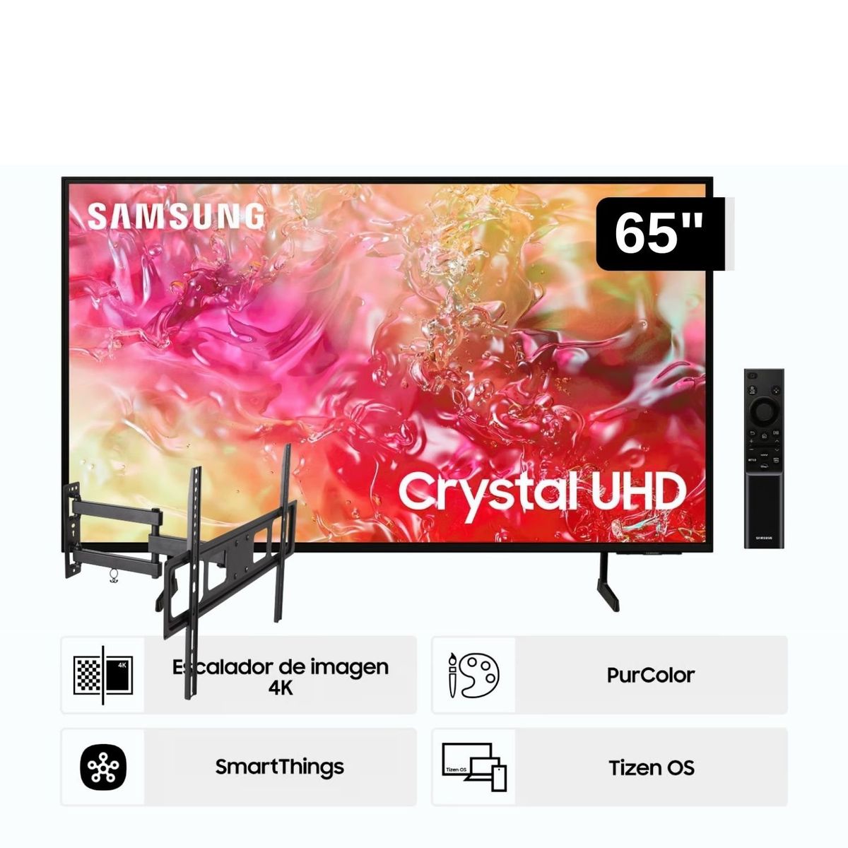 SAMSUNG - Televisor Samsung LED 65'' Crystal UHD 4K  65DU7000 Tizen OS Smart TV + Rack Giratorio