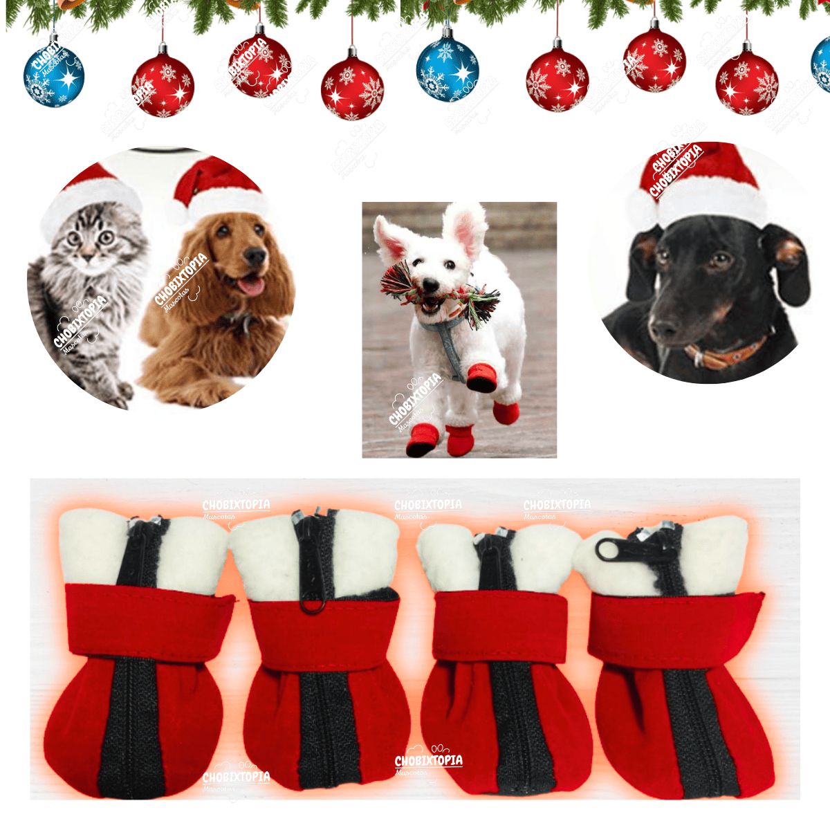 GENERICO - ZAPATOS IMPERMEABLES PARA PERROS Y MASCOTAS NAVIDEÑO - XS