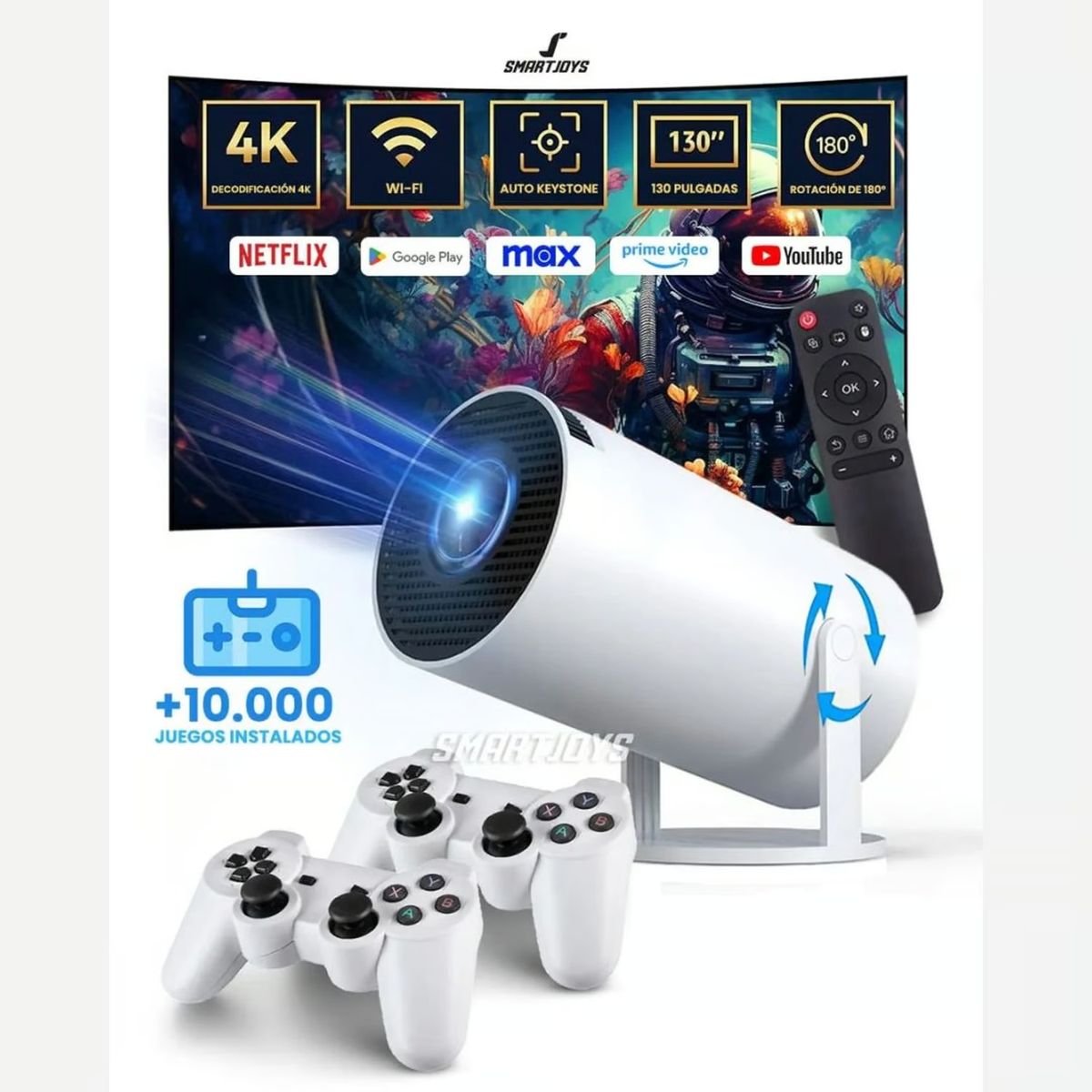 OEM - Proyector 4K Juego de Consolda 2 Mandos X10 Plus 10 000 Juegos