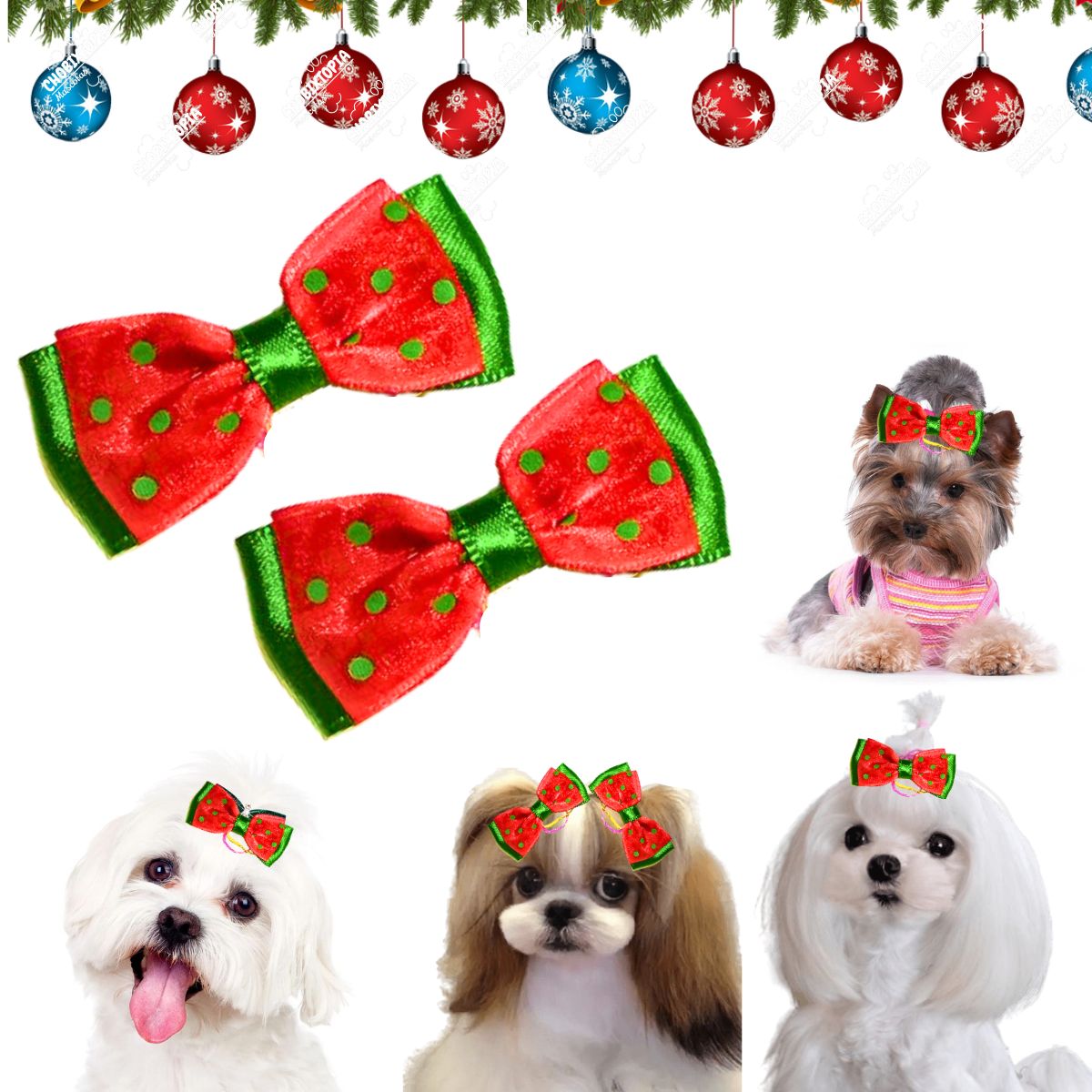 GENERICO - MOÑO PARA MASCOTAS DOBLE - NAVIDEÑO  5.5cm