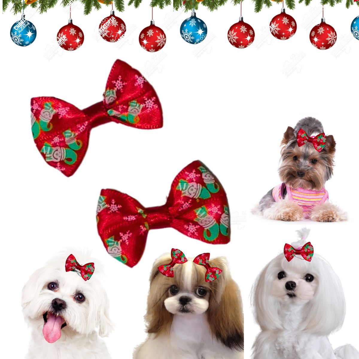 GENERICO - MOÑO PARA MASCOTAS SIMPLE - NAVIDEÑO ROJO 4cm