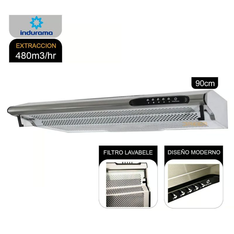 INDURAMA - CAMPANA EXTRACTORA 90CM INOX 3VELOCIDADES CEI-902CRP INDURAMA
