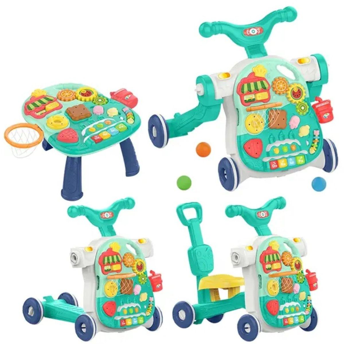 GENERICO - Andador (Caminador) de Bebé 4 en 1 Con luces y musical Verde