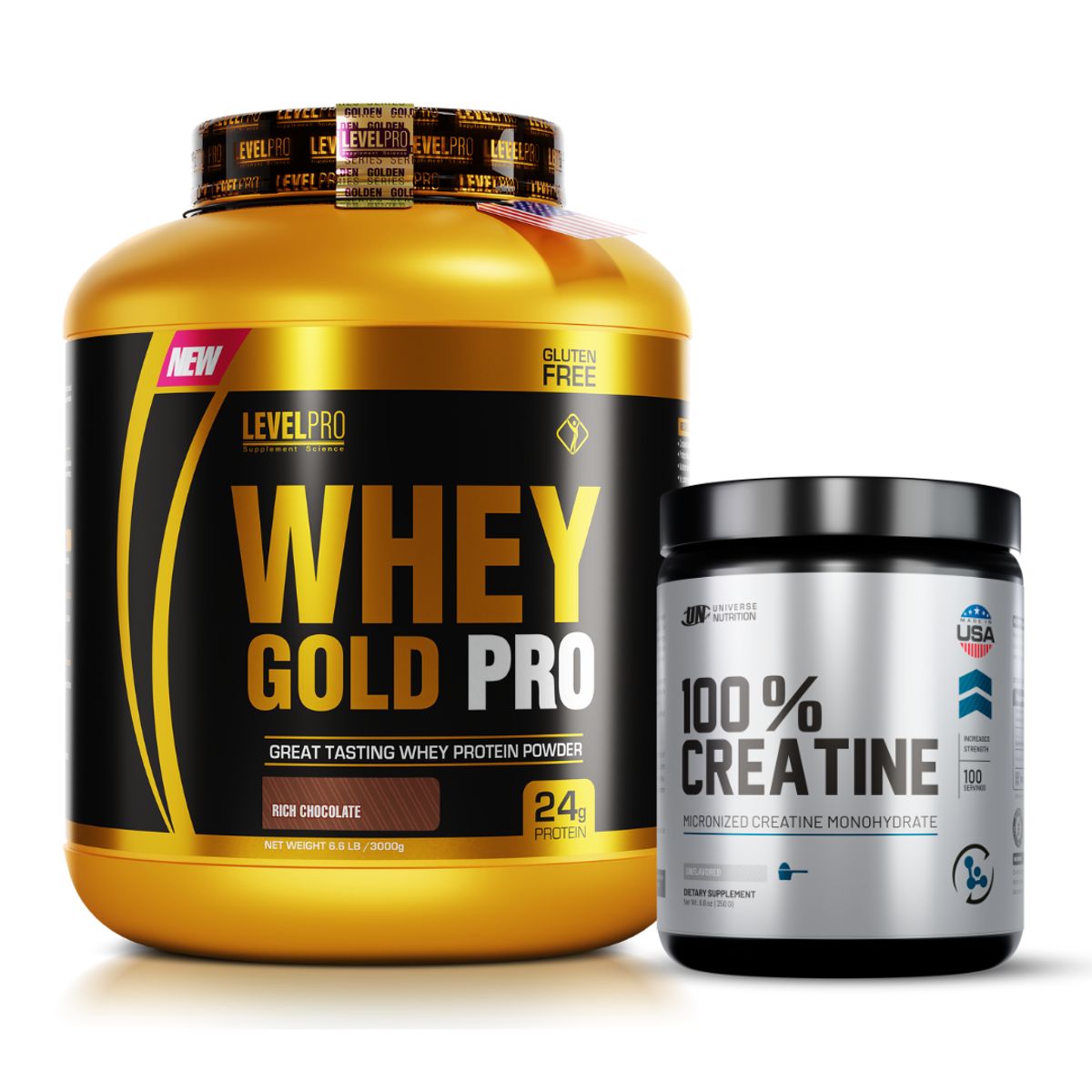 LEVEL PRO - Whey Gold Pro 3 kg rich chocolate + Creatina Universe nutrition 250 g