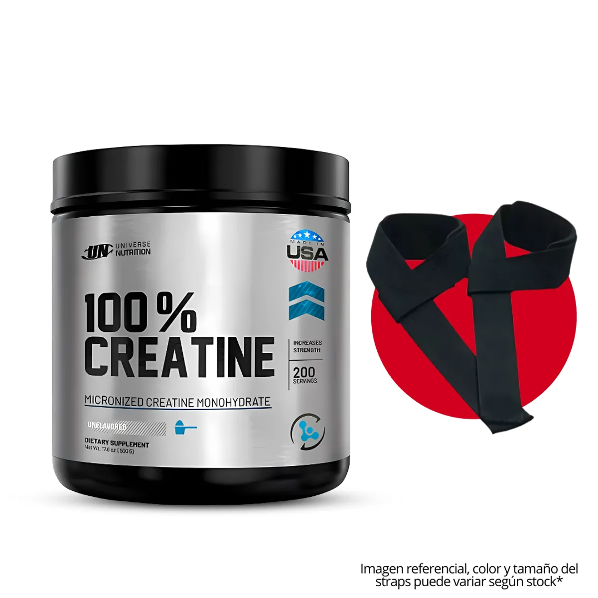 UNIVERSE NUTRITION - Creatina Universe Nutrition 500 g - Creatine Monohidratada y Micronizada + Straps