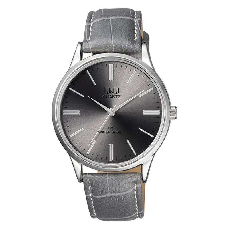 Q&Q - RELOJ HOMBRE CUERO PLATEADO PLATA MARCA QQ