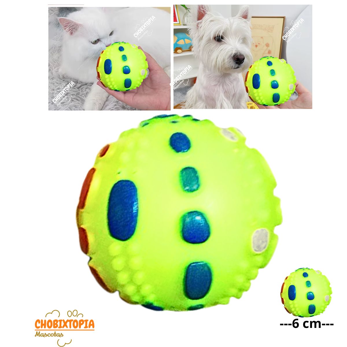 GENERICO - PELOTA RUGOSA DE JEBE PARA PERROS AMARILLA 6x6x6