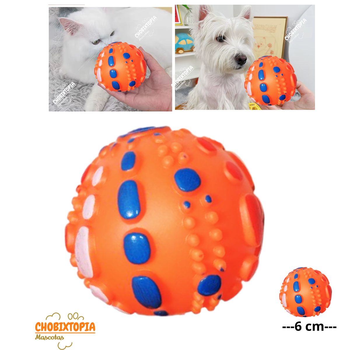 GENERICO - PELOTA RUGOSA DE JEBE PARA PERROS ANARANJADO 6x6x6