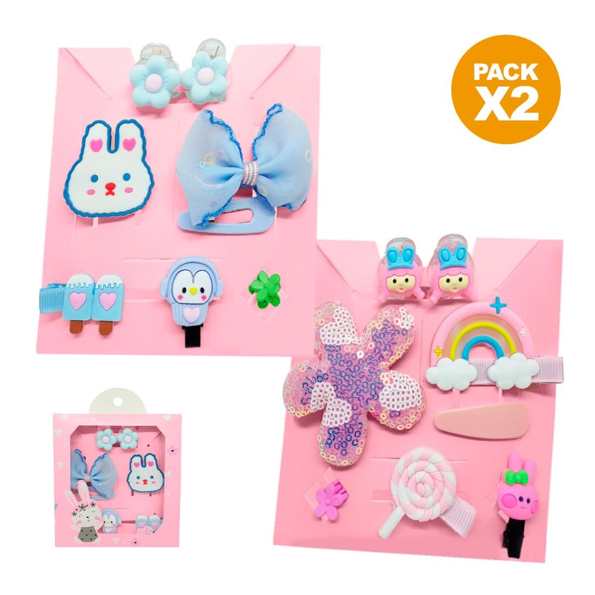 KELLER - Pack x2 Set 8 Ganchitos Kawaii para Niñas ALT S47