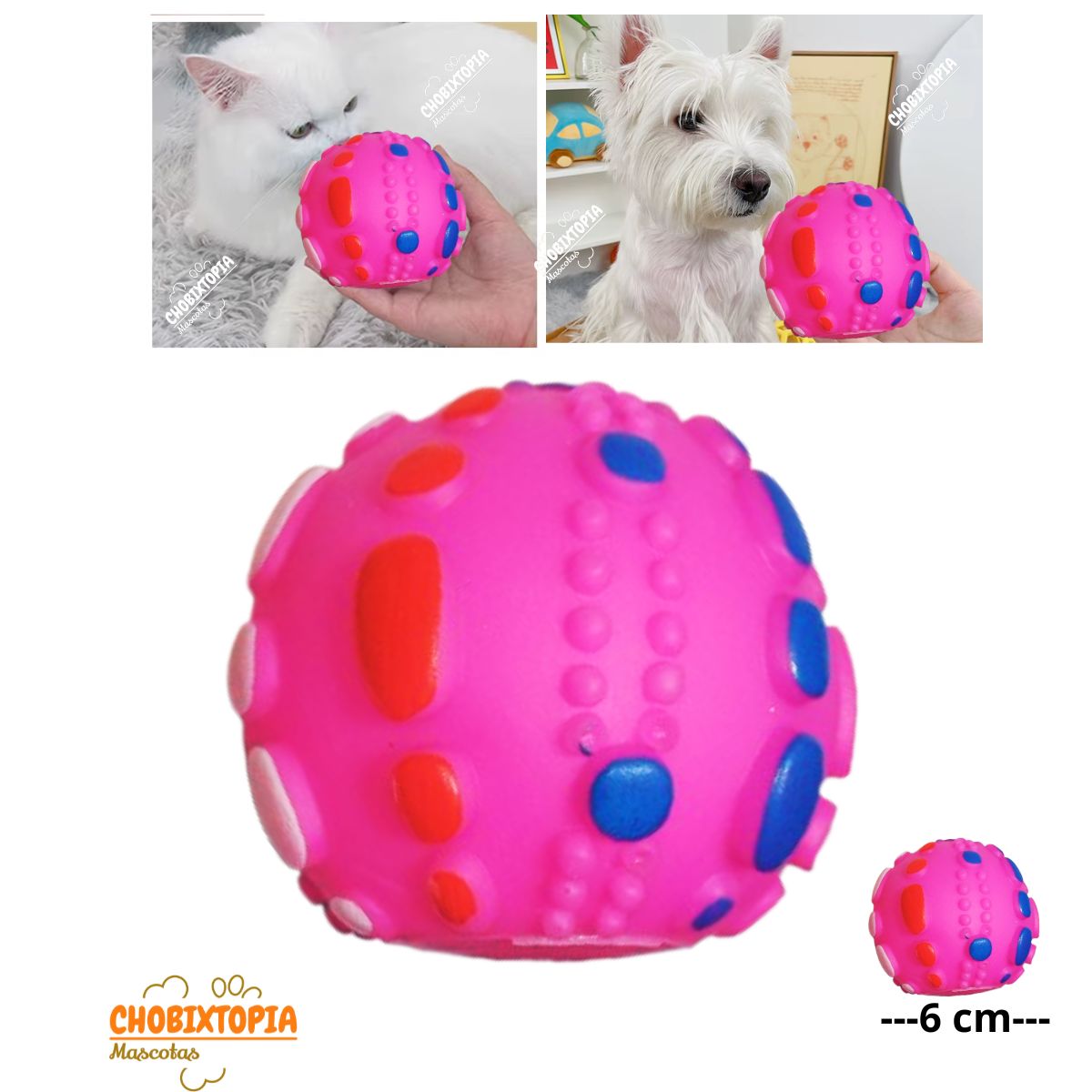 GENERICO - PELOTA RUGOSA DE JEBE PARA PERROS FUCSIA 6x6x6