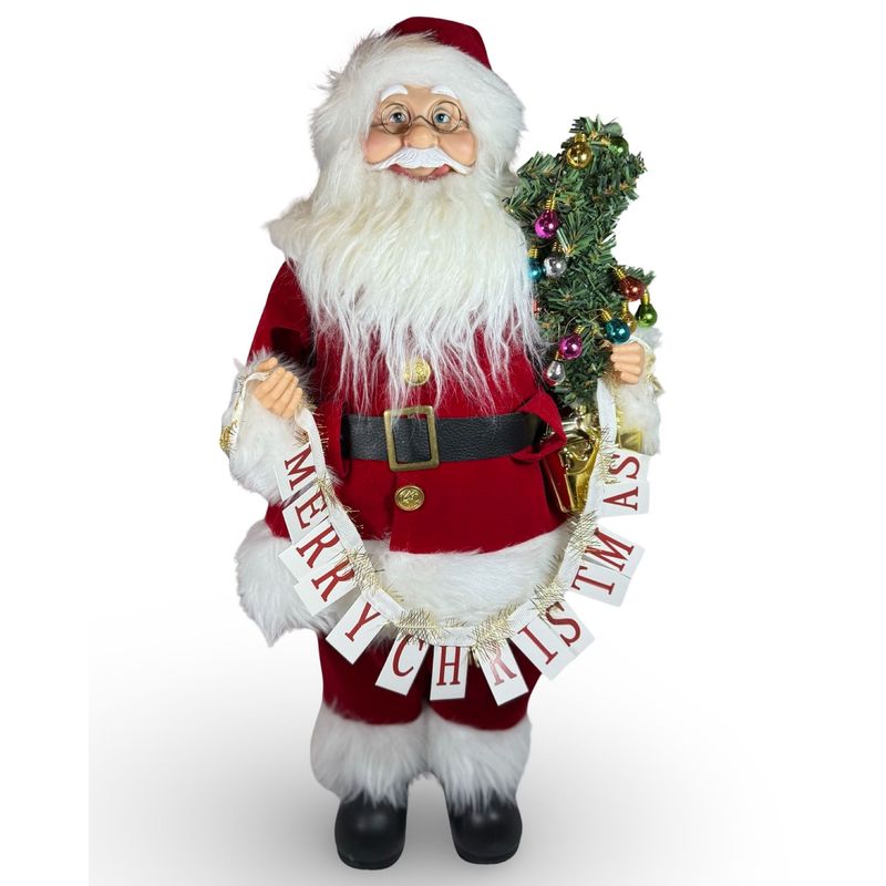 GENERICO - Papanoel Santa Decorativo Navideño con Árbol y Merry Christmas 45 cm