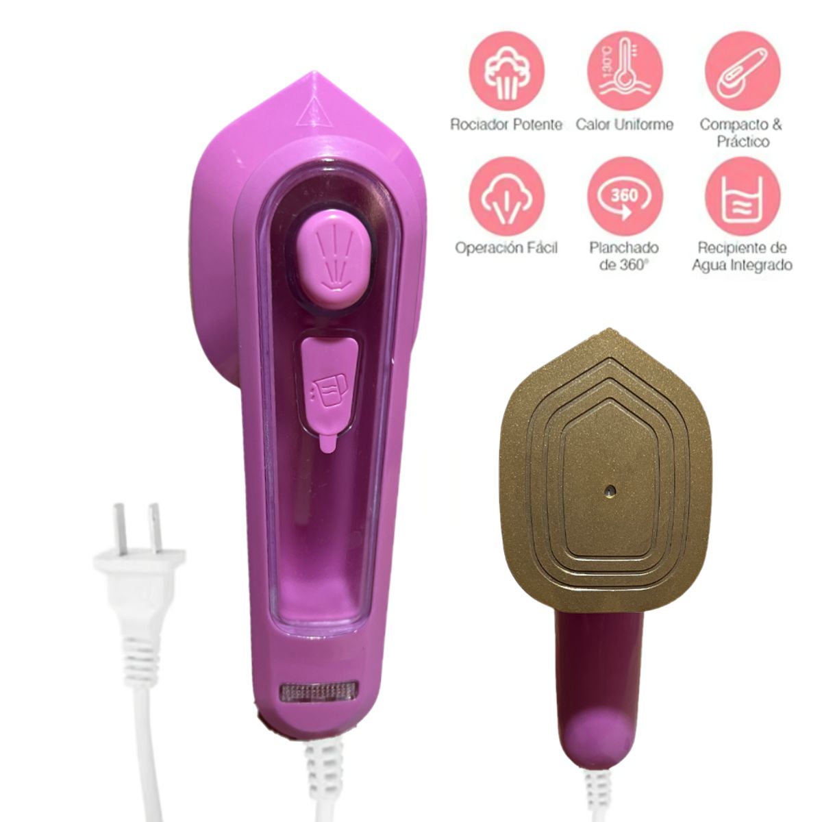 GENERICO - Mini plancha portátil planchado a vapor y en seco FUCSIA