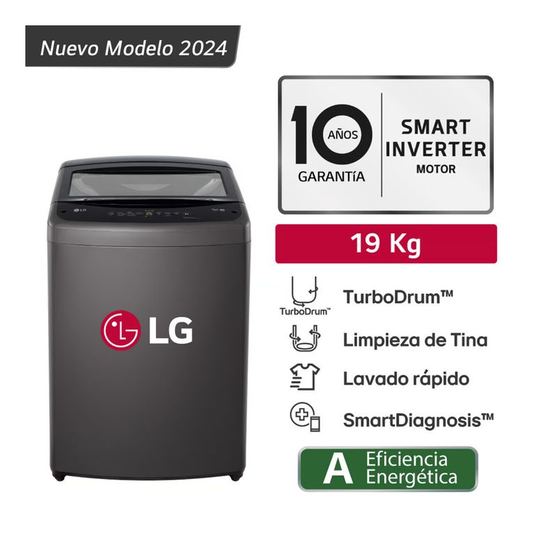 LG - Lavadora WT19BVTB 19 Kg Turbodrum Carga Superior Negro Lg.