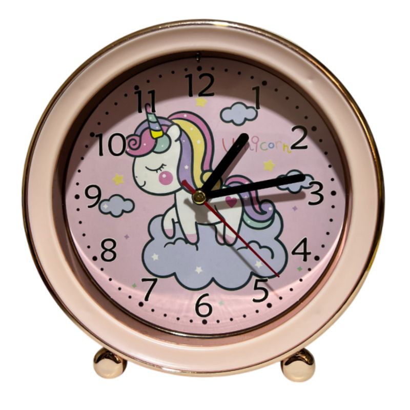GENERICO - Reloj Rosado con dibujos y alarma de 15cm