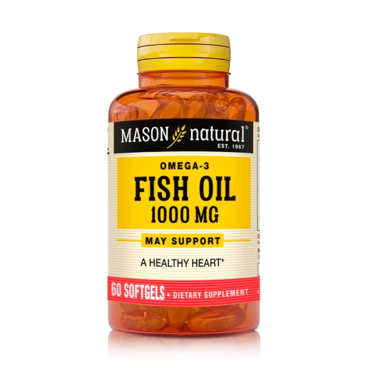 MASON NATURAL - Omega 3 Aceite de Pescado 1000mg - Salud Cardiovascular y Mental - 60 Cápsulas Blandas