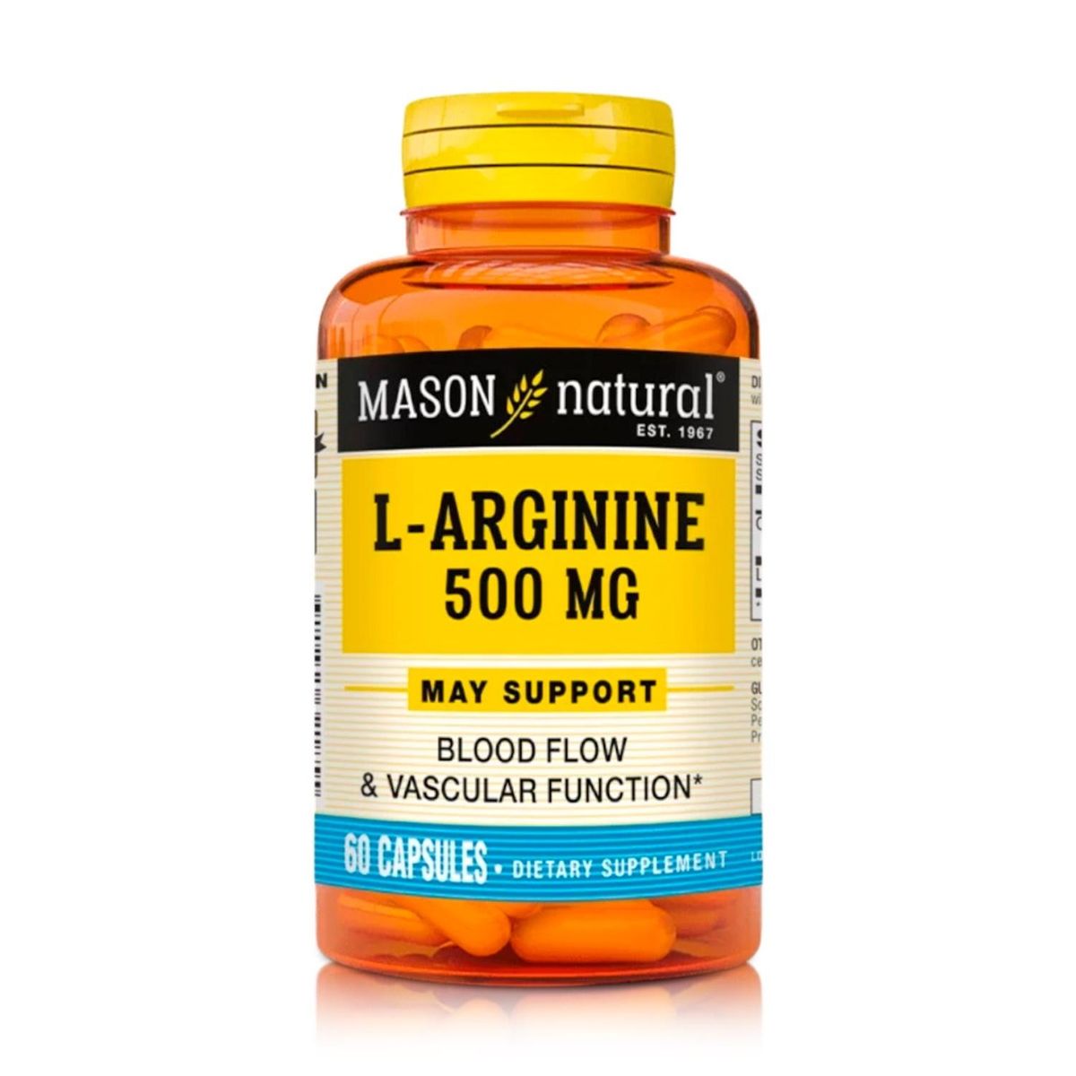 MASON NATURAL - L-Arginina 500mg - Crecimiento Muscular - 60 Cápsulas