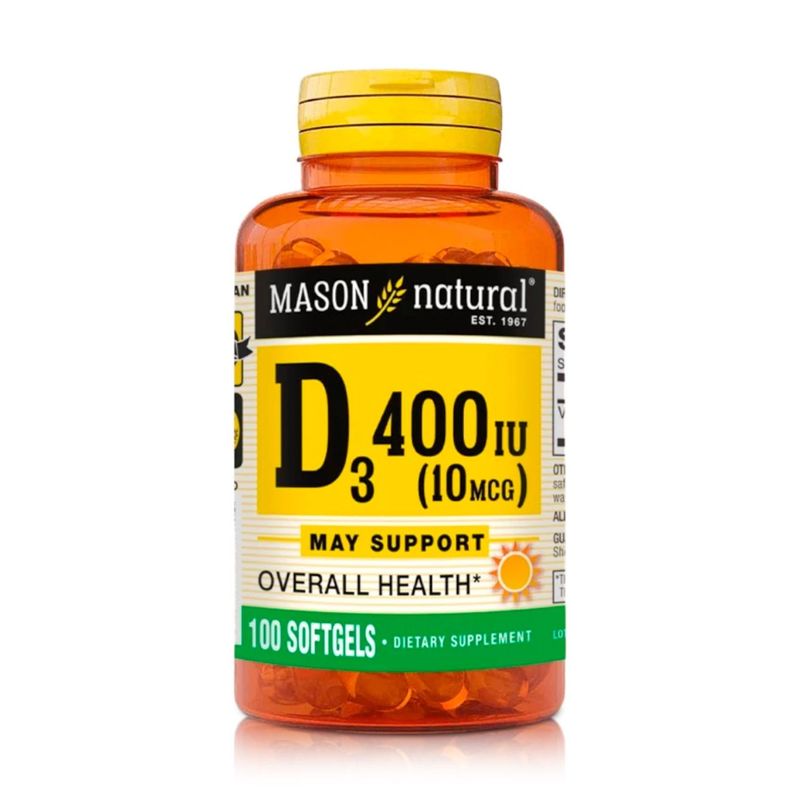 MASON NATURAL - Vitamina D3 - 400 IU - Salud Ósea y Muscular - 100 Cápsulas Blandas