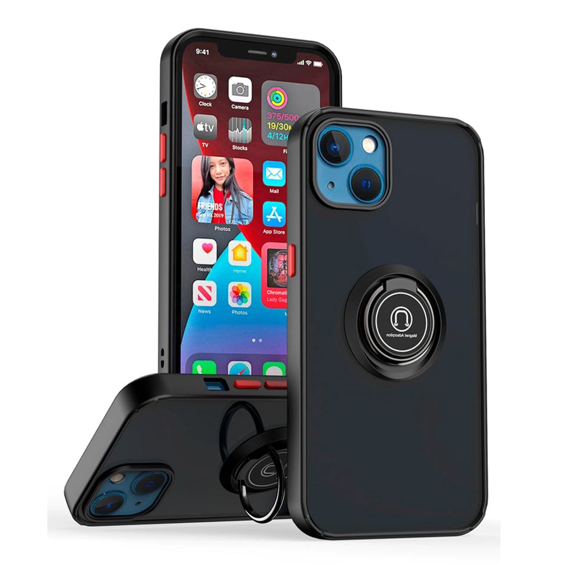 GENERICO - Funda para iPhone 14 Ahumado con Anillo Negro Antishock Resistente