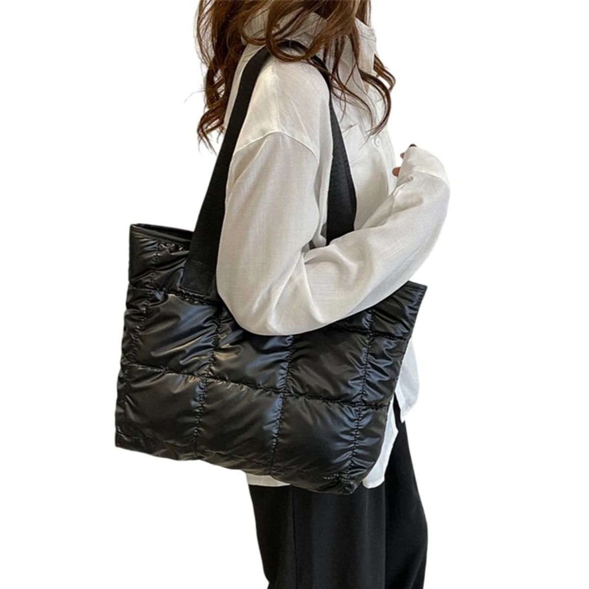 GENERICO - Bolso Hombro Mano Tote Puffer Shopper Bag Negro   Mujer Viaje Genieka