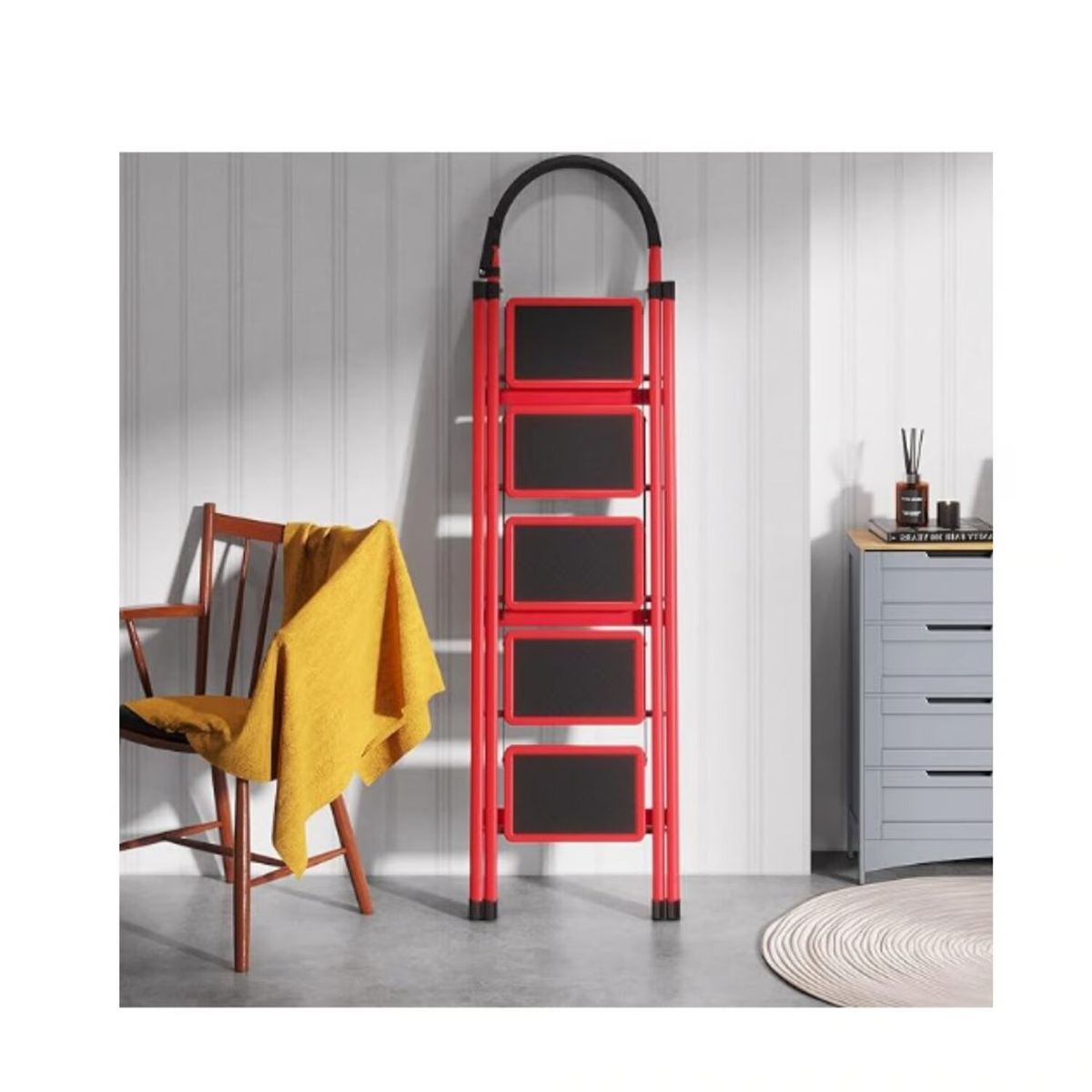 GENERICO - ESCALERA TIJERA ACERO PLEGABLE  5 PASOS MULTIFUNCIONAL